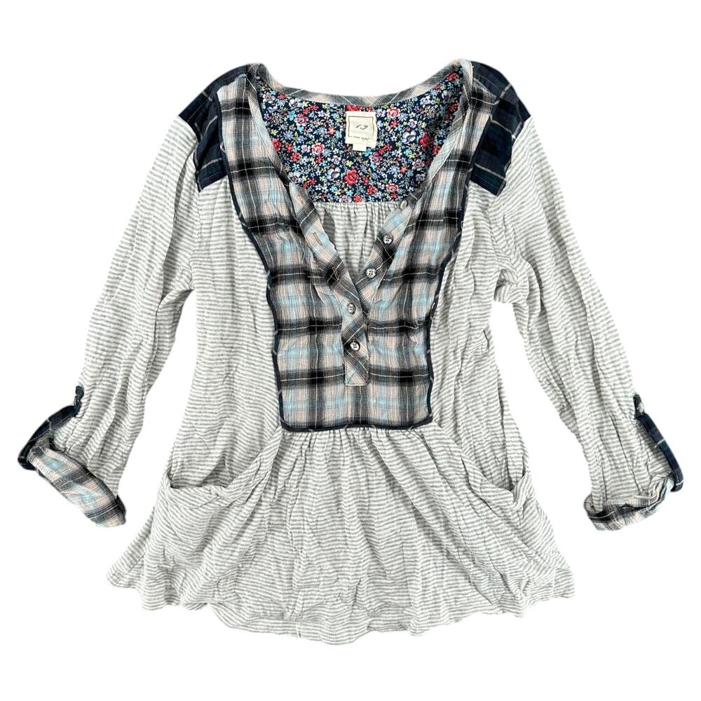 One September Plaid Patchwork Peplum Top Cottagecore Boho Small Petite